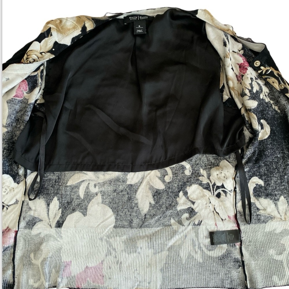 Classic White House Black Market cardigan. Gold floral on black.  Size S… - Picture 6 of 7